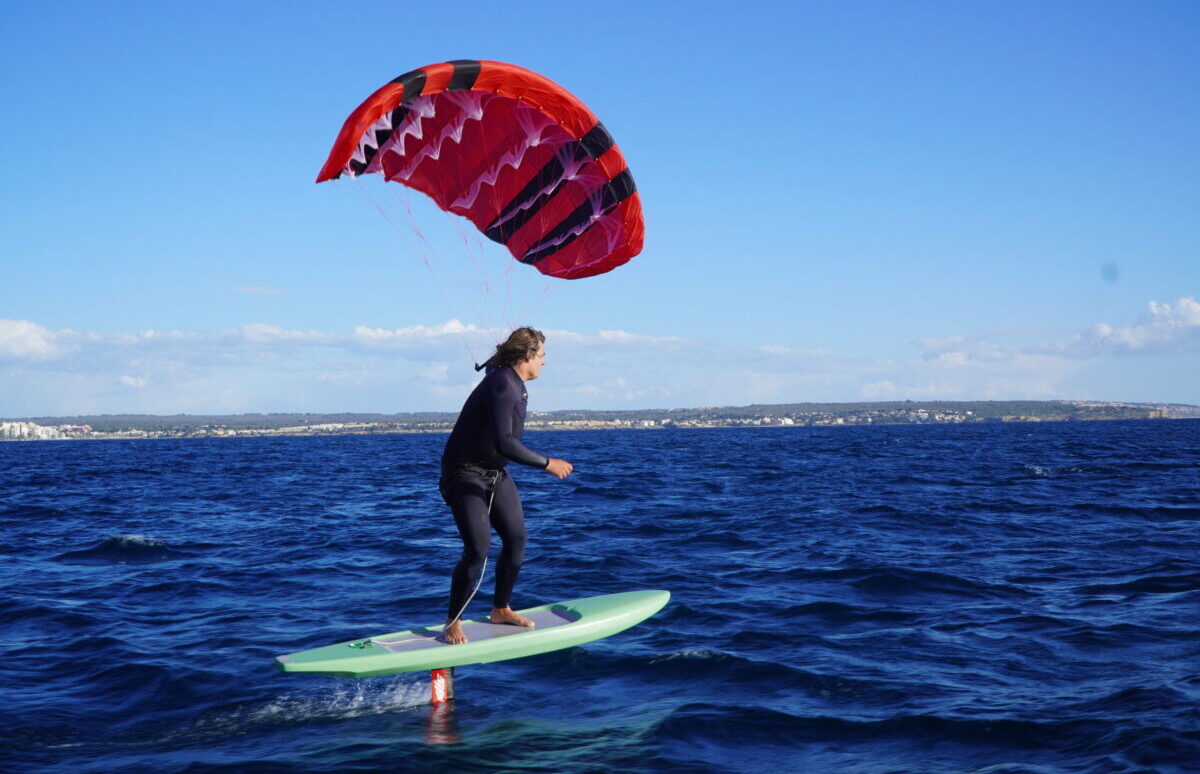 Parawing in action during downwind session with stable handling and efficient power